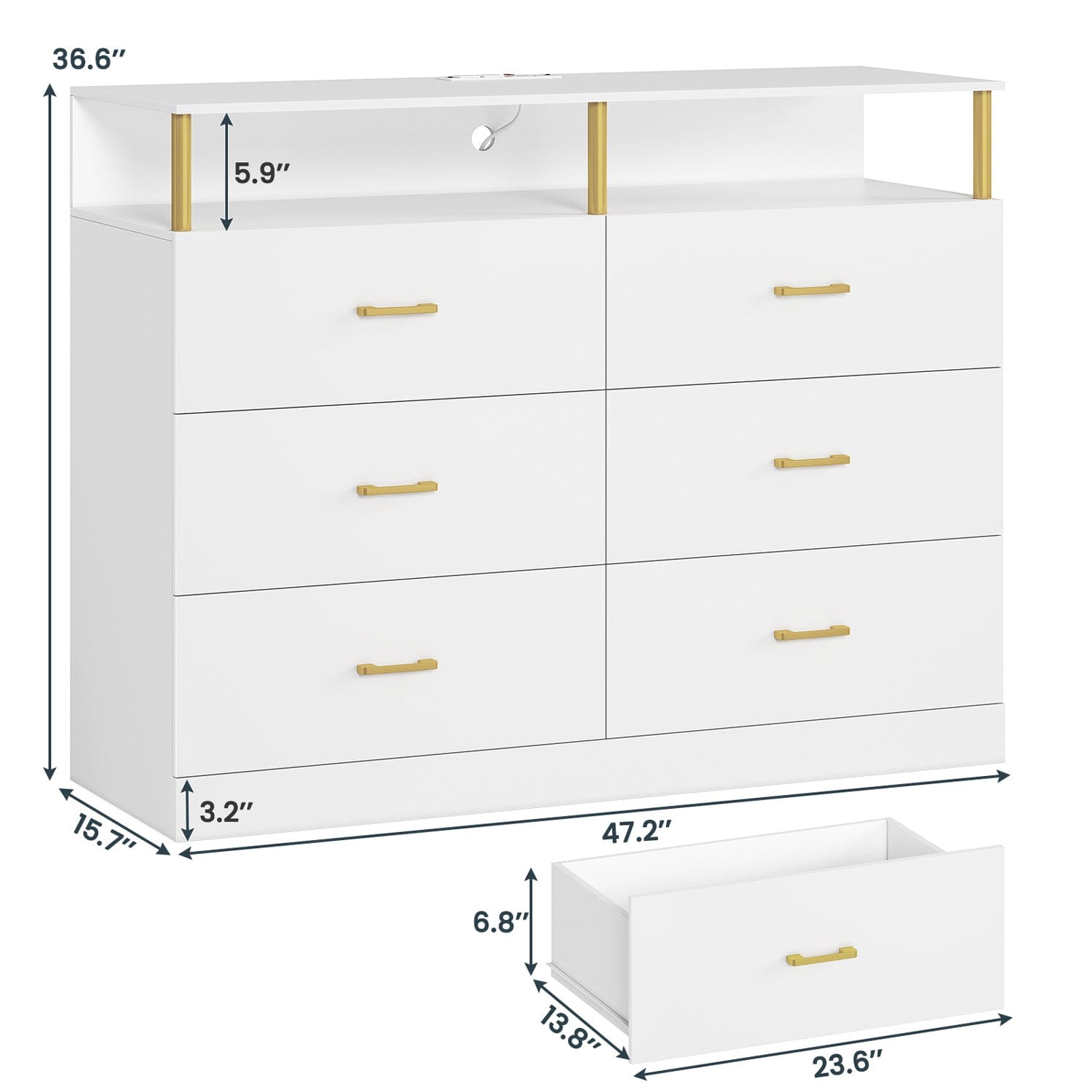 AOGLLATI Dresser White / Engineered Wood / Modern AOGLLATI Dresser for Bedroom with 6 Drawers White