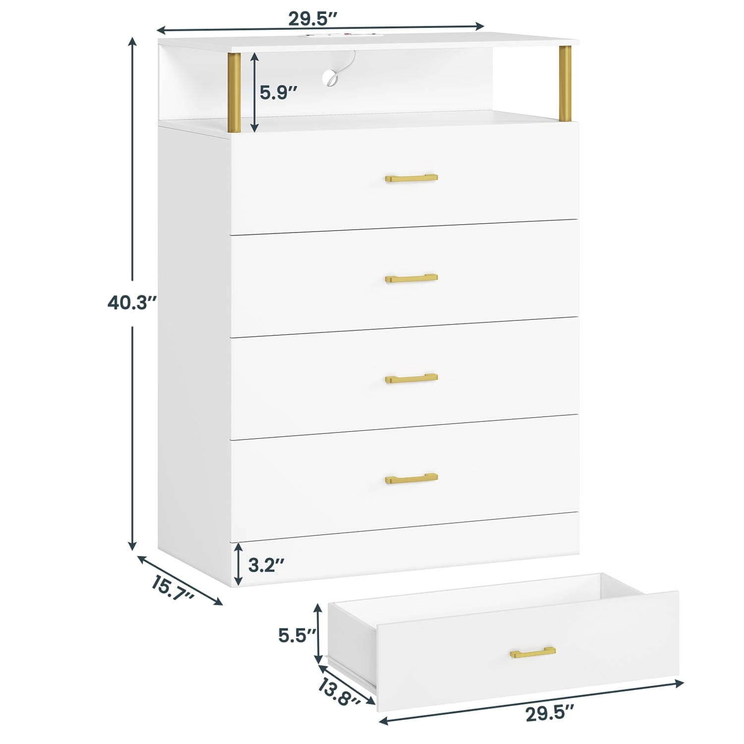 AOGLLATI Dresser White / Engineered Wood / Modern AOGLLATI Dresser for Bedroom with Column Design White