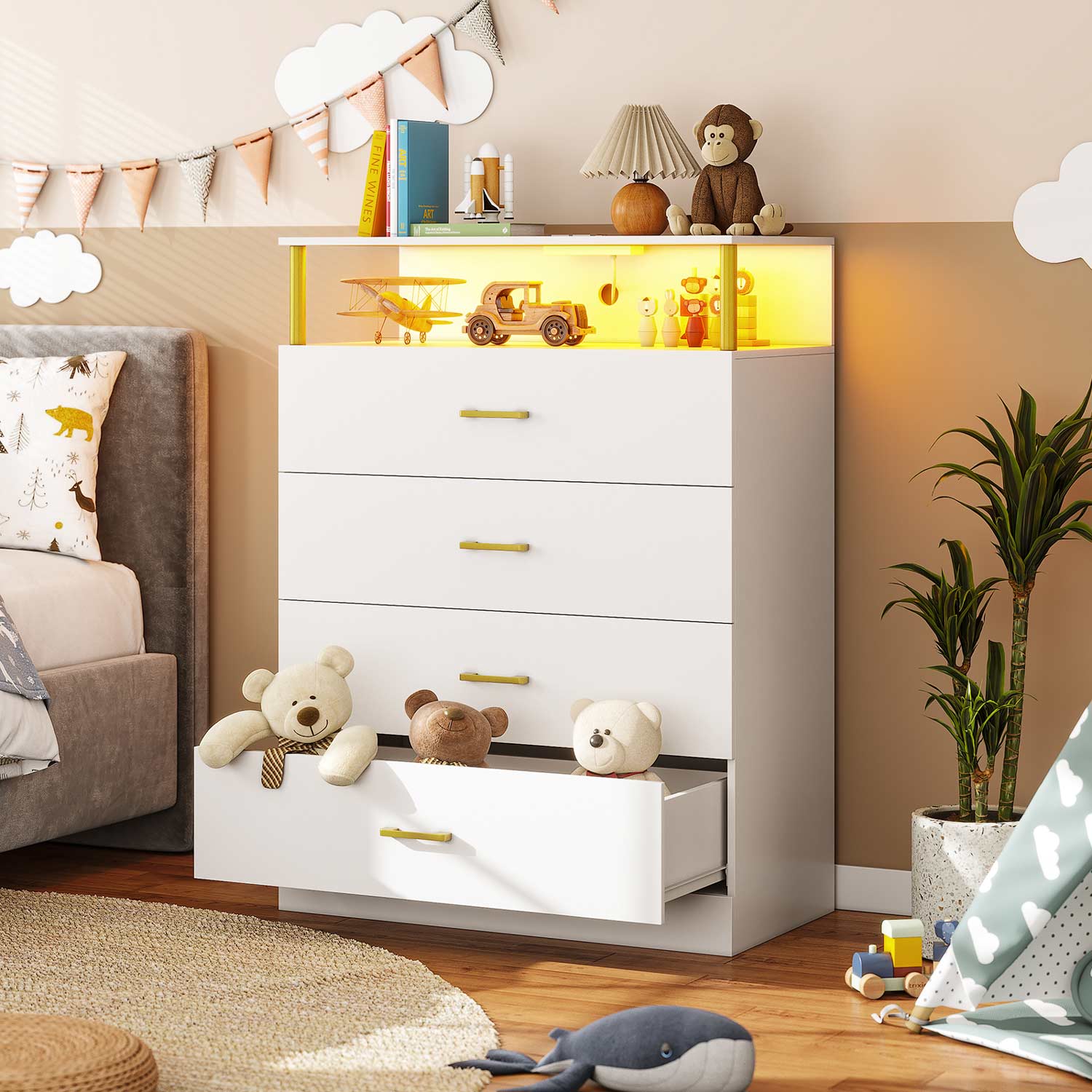 AOGLLATI Dresser White / Engineered Wood / Modern AOGLLATI Dresser for Bedroom with Column Design White