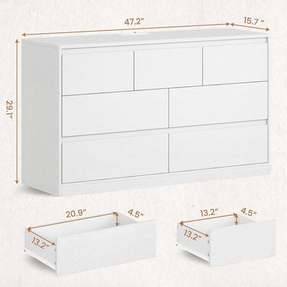 AOGLLATI Dresser White / Engineered Wood / Modern AOGLLATI Modern Wooden White Dresser with 7 Drawers and Charging Station