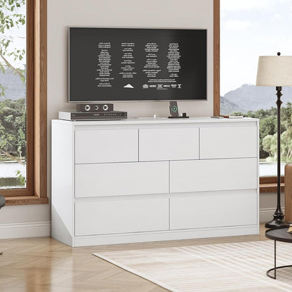 AOGLLATI Dresser White / Engineered Wood / Modern AOGLLATI Modern Wooden White Dresser with 7 Drawers and Charging Station