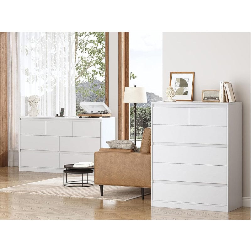 AOGLLATI Dresser White / Engineered Wood / Modern AOGLLATI Modern Wooden White Dresser with 7 Drawers and Charging Station
