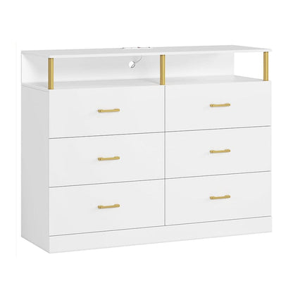 AOGLLATI Dresser White / Engineered Wood / Modern Column Dresser 6 Drawers White