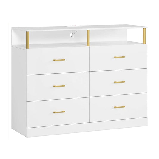 AOGLLATI Dresser White / Engineered Wood / Modern AOGLLATI Dresser for Bedroom with 6 Drawers White