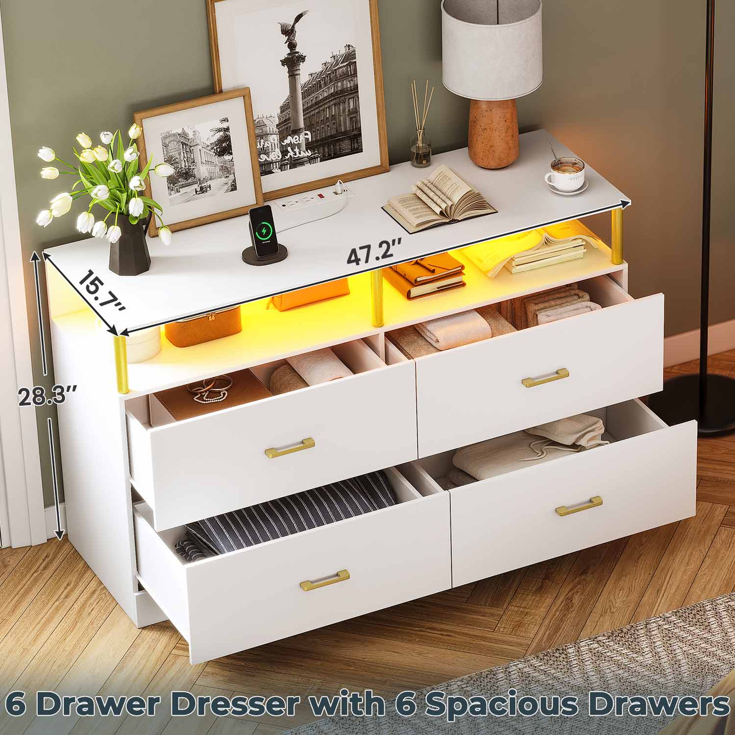 AOGLLATI Dresser White / Modern AOGLLATI White Dresser for Bedroom with 4 Drawers