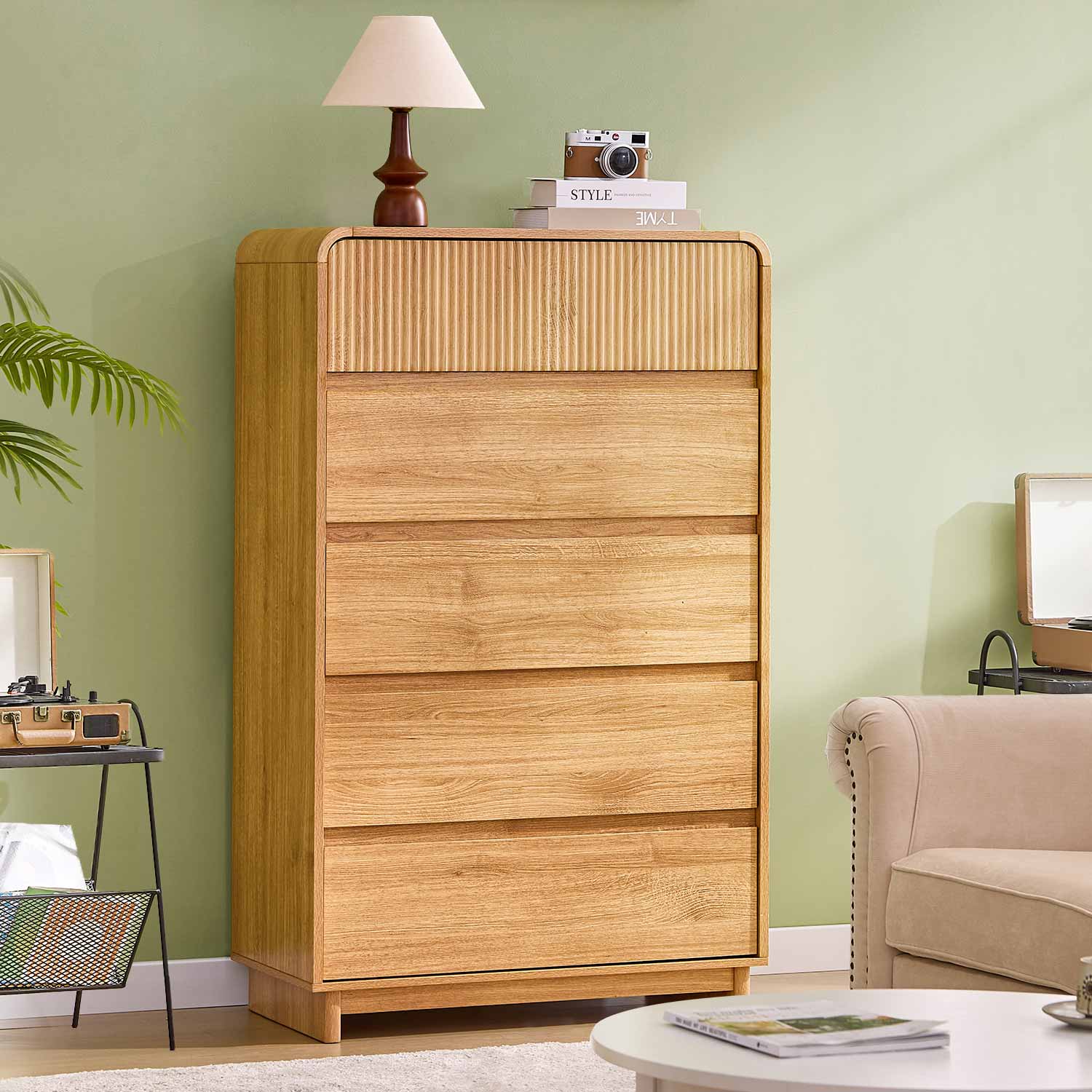 AOGLLATI Dresser Wood / Engineered Wood / Modern Mid Century Modern 5-Drawer Dresser Wood