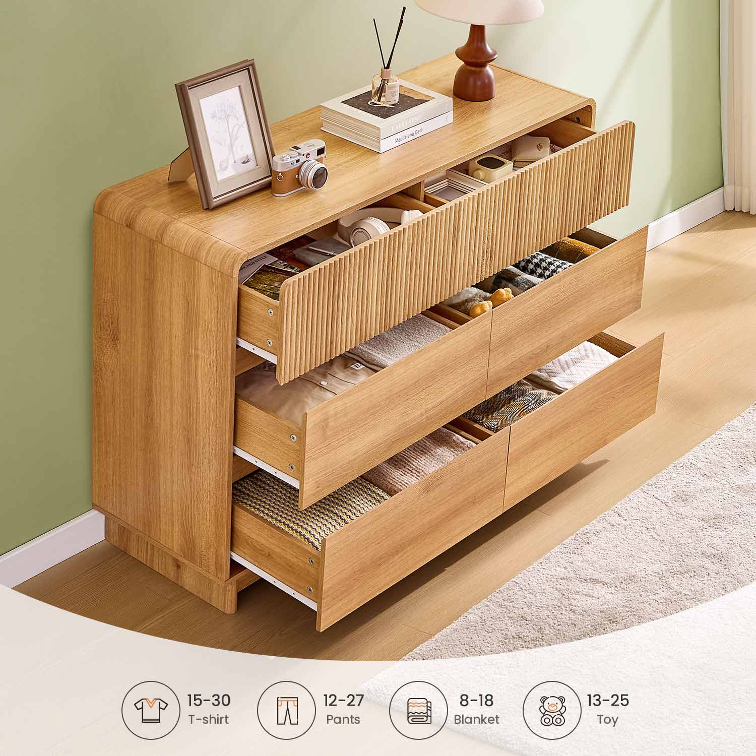 AOGLLATI Dresser Wood / Engineered Wood / Modern Mid Century Modern 6-Drawer Dresser Wood