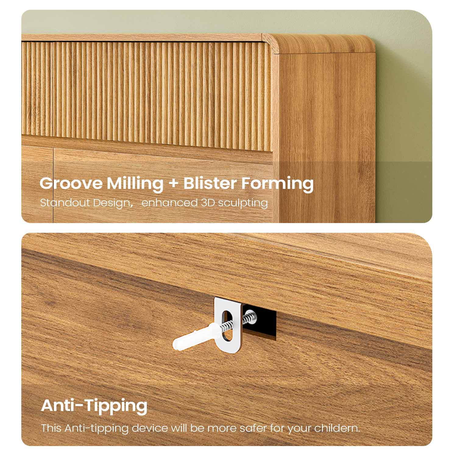 AOGLLATI Dresser Wood / Engineered Wood / Modern Mid Century Modern 6-Drawer Dresser Wood
