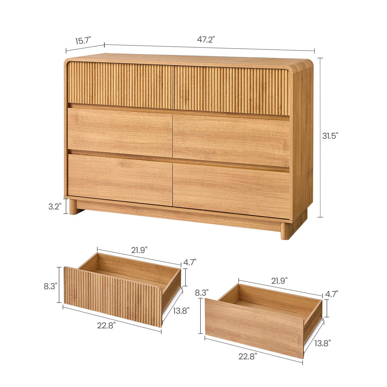 AOGLLATI Dresser Wood / Engineered Wood / Modern Mid Century Modern 6-Drawer Dresser Wood