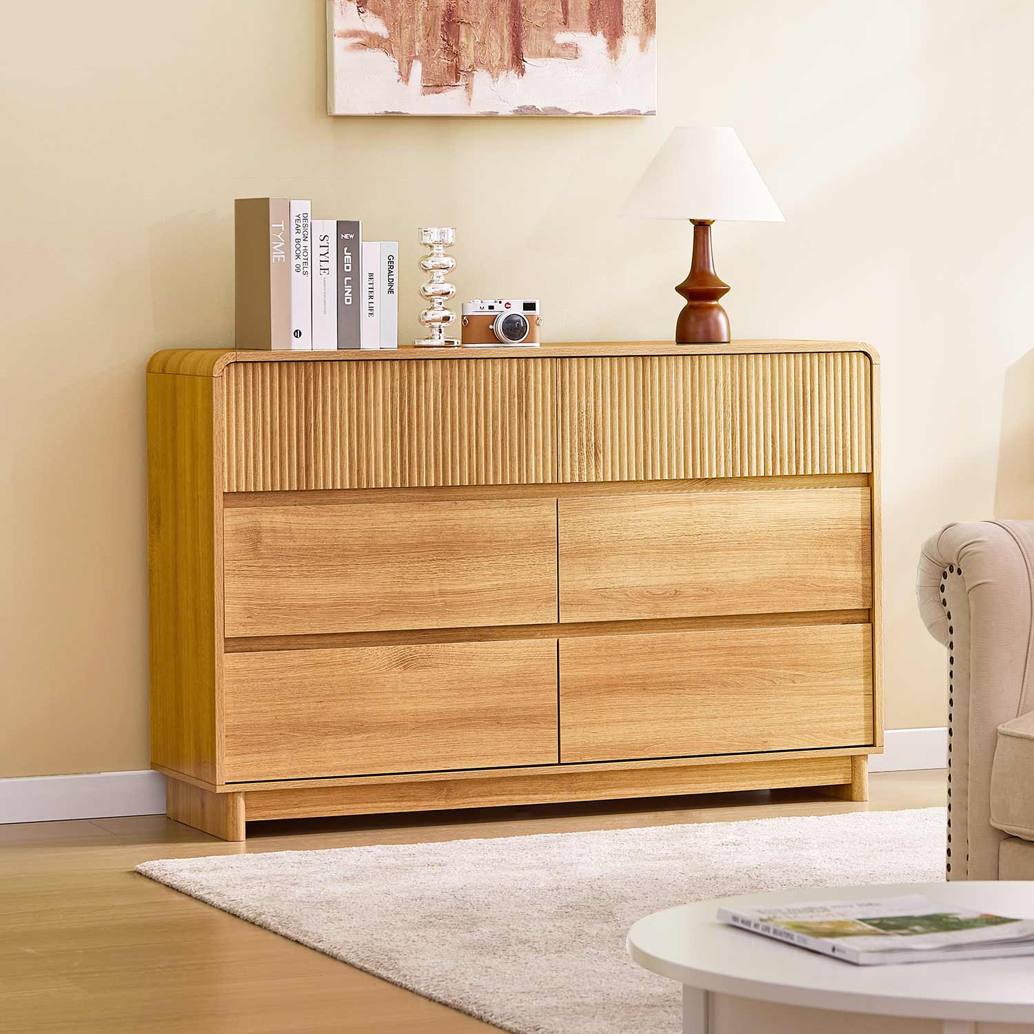 AOGLLATI Dresser Wood / Engineered Wood / Modern Mid Century Modern 6-Drawer Dresser Wood