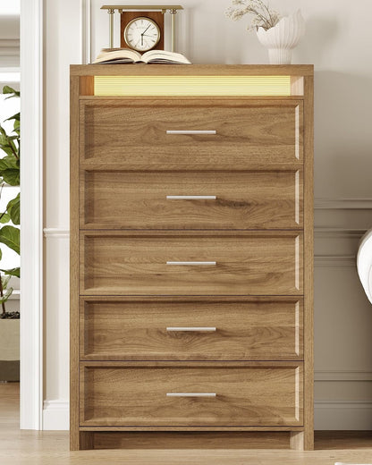 AOGLLATI Dresser Wood / Engineered Wood / Modern Wood Tall Dresser with Lightbox