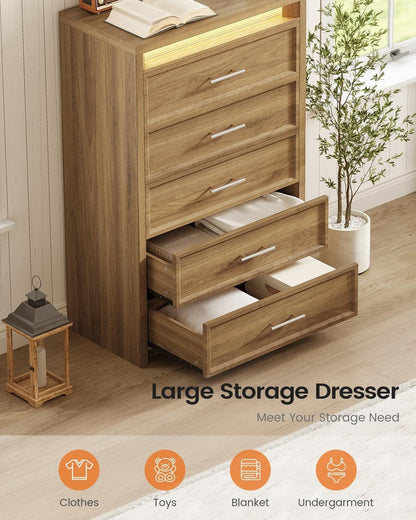 AOGLLATI Dresser Wood / Engineered Wood / Modern Wood Tall Dresser with Lightbox