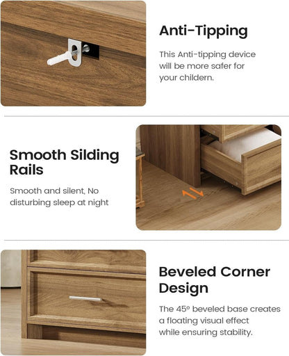AOGLLATI Dresser Wood / Engineered Wood / Modern Wood Tall Dresser with Lightbox