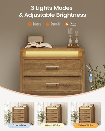 AOGLLATI Dresser Wood / Engineered Wood / Modern Wood Tall Dresser with Lightbox