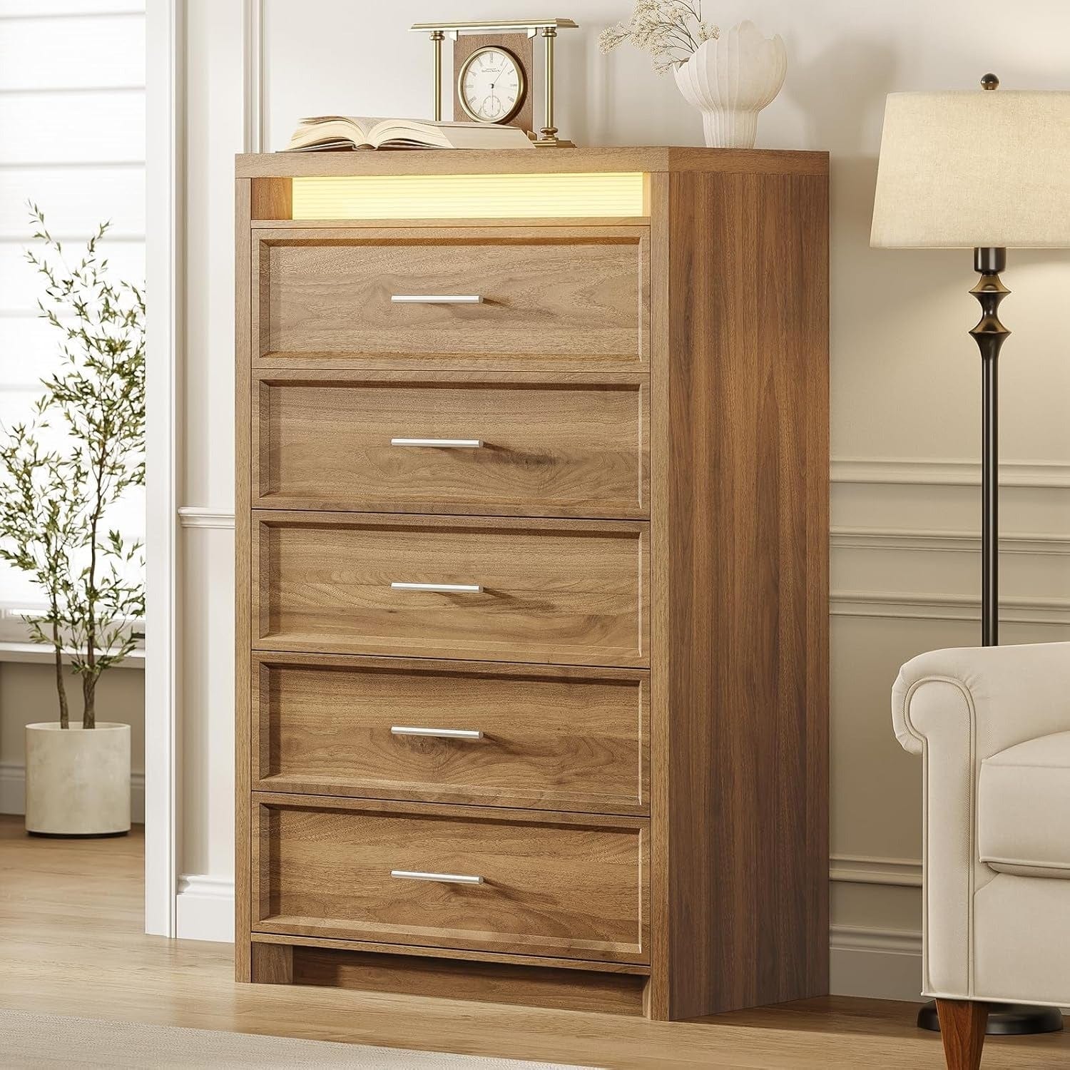 AOGLLATI Dresser Wood / Engineered Wood / Modern Wood Tall Dresser with Lightbox