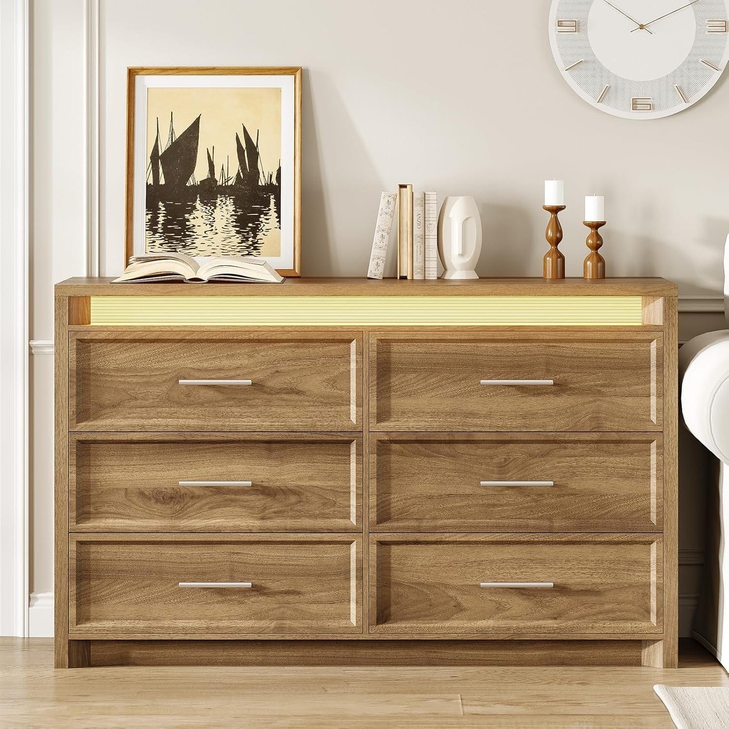 AOGLLATI Dresser Wood / Engineered Wood / Modern Wood Wide Dresser with Lightbox
