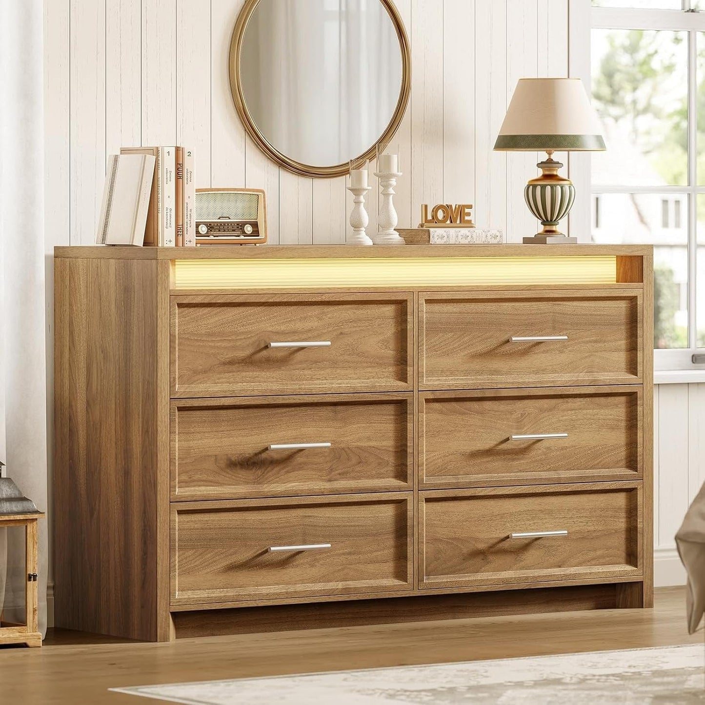 AOGLLATI Dresser Wood / Engineered Wood / Modern Wood Wide Dresser with Lightbox