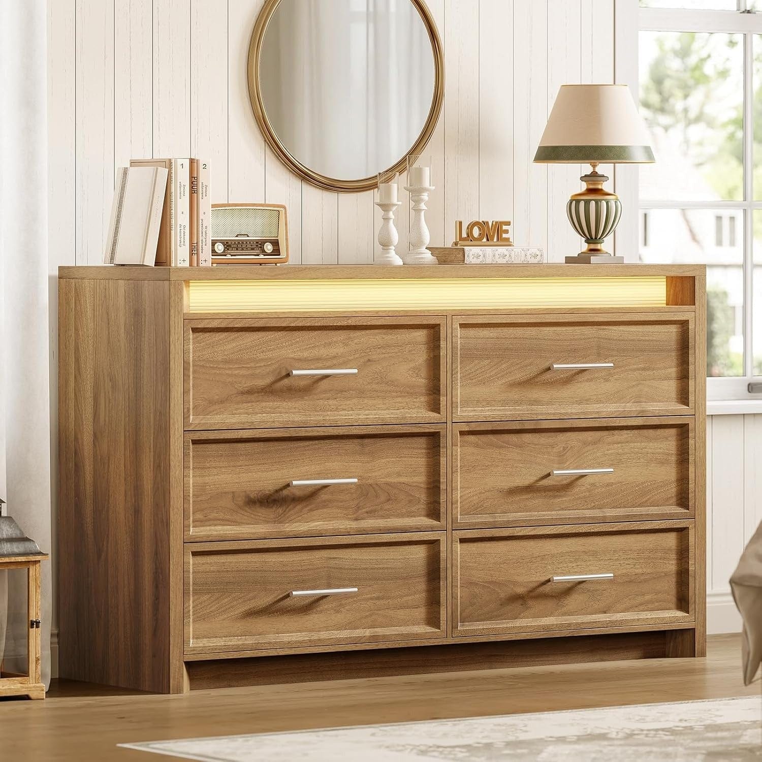 AOGLLATI Dresser Wood / Engineered Wood / Modern Wood Wide Dresser with Lightbox