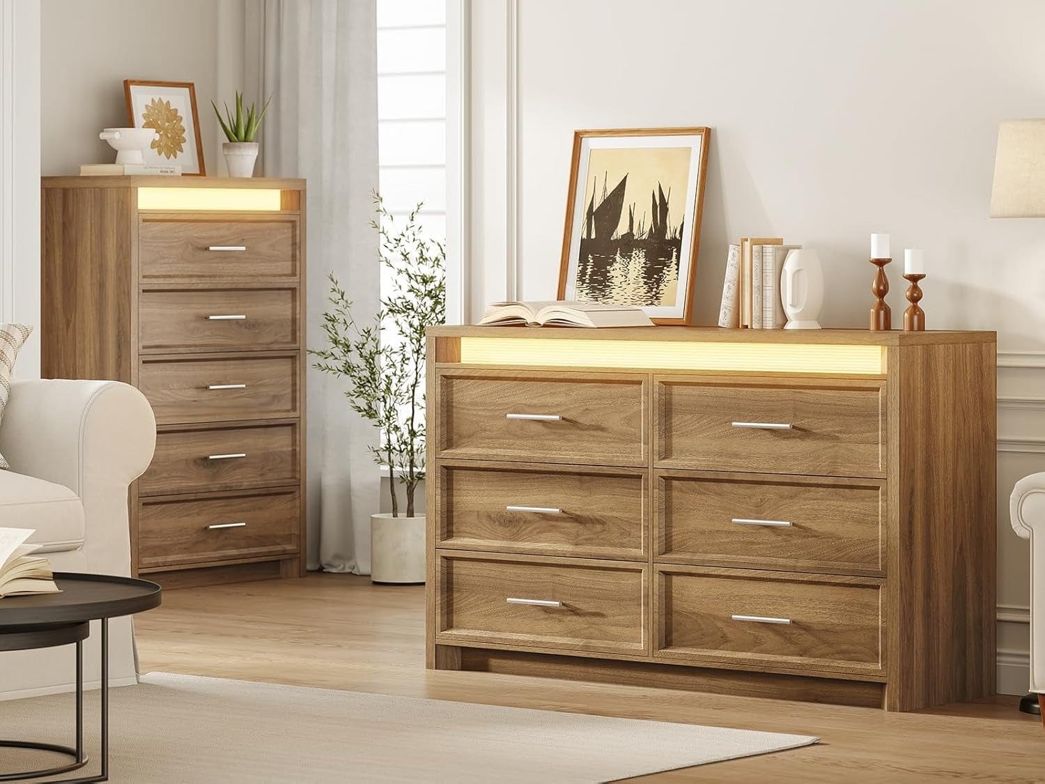AOGLLATI Dresser Wood / Engineered Wood / Modern Wood Wide Dresser with Lightbox