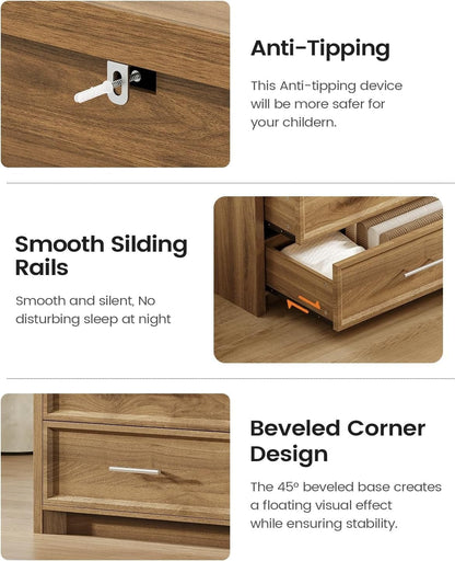 AOGLLATI Dresser Wood / Engineered Wood / Modern Wood Wide Dresser with Lightbox