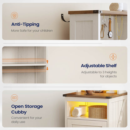 AOGLLATI Nightstands Antique White / Engineered Wood / Farmhouse Tall Nightstand with Charging Station Antique White