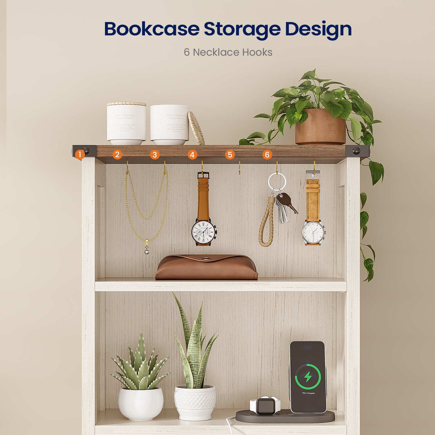 AOGLLATI Nightstands Antique White / Engineered Wood / Farmhouse Tall Nightstand with Charging Station Antique White