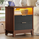AOGLLATI Nightstands Black / Engineered Wood / Mid-Century Modern Fluted Nightstand with LED Lights Black