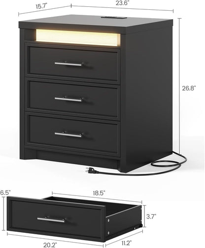 AOGLLATI Nightstands Black / Engineered Wood / Mid-Century Modern Nightstand with 3 Color Lightbox