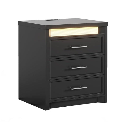 AOGLLATI Nightstands Black / Engineered Wood / Mid-Century Modern Nightstand with 3 Color Lightbox