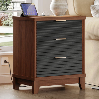 AOGLLATI Nightstands Black / Engineered Wood / Mid-Century Modern Slanted Louvered Design Nightstand