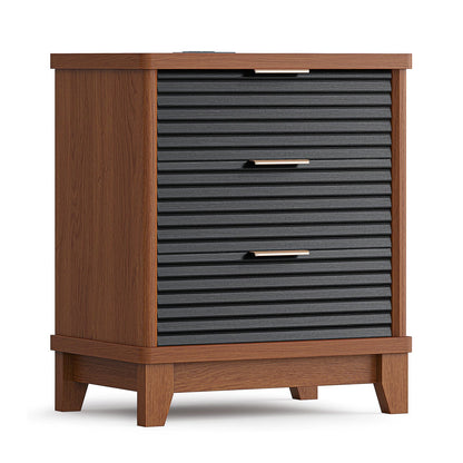 AOGLLATI Nightstands Black / Engineered Wood / Mid-Century Modern Slanted Louvered Design Nightstand