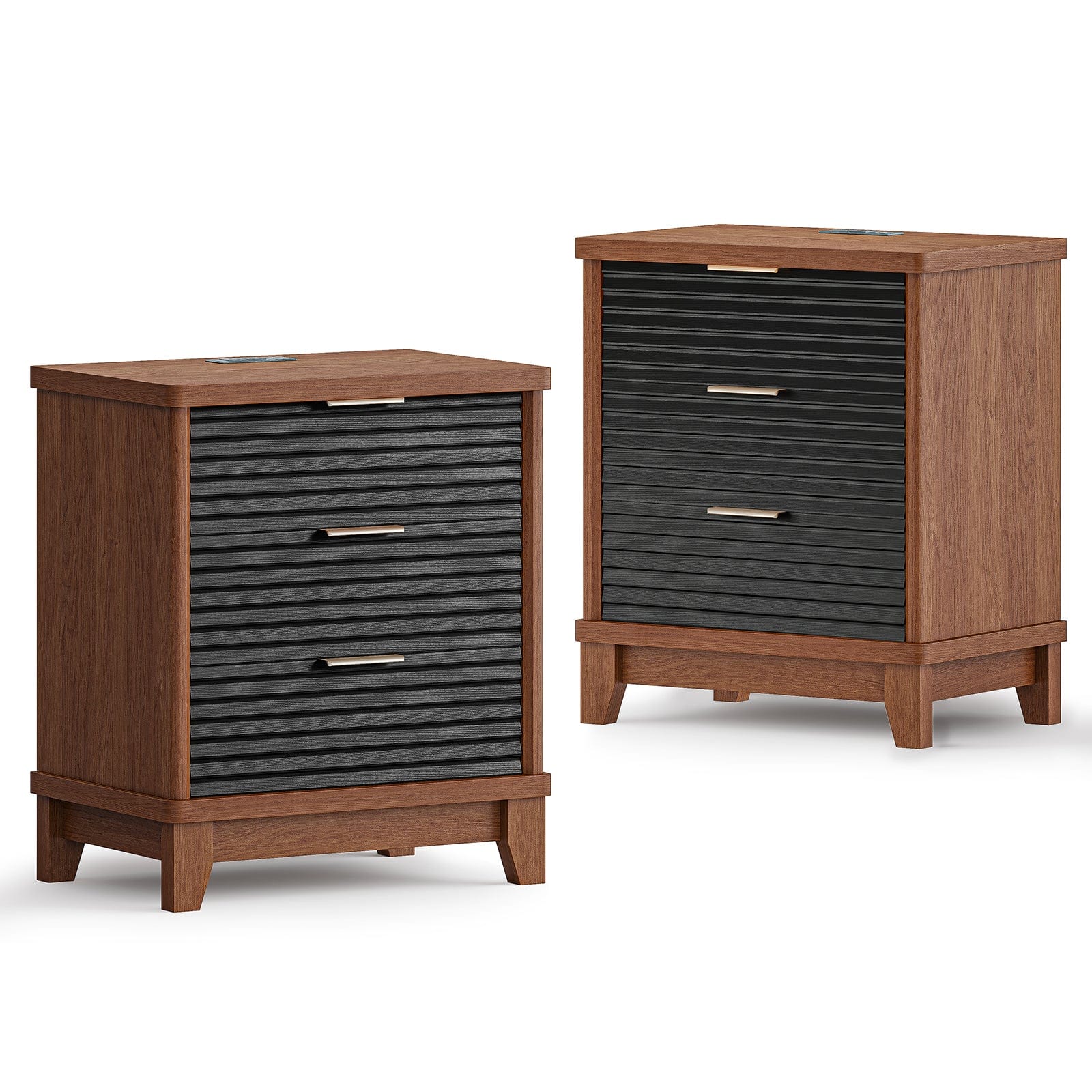 AOGLLATI Nightstands Black / Engineered Wood / Mid-Century Modern Slanted Louvered Design Nightstand