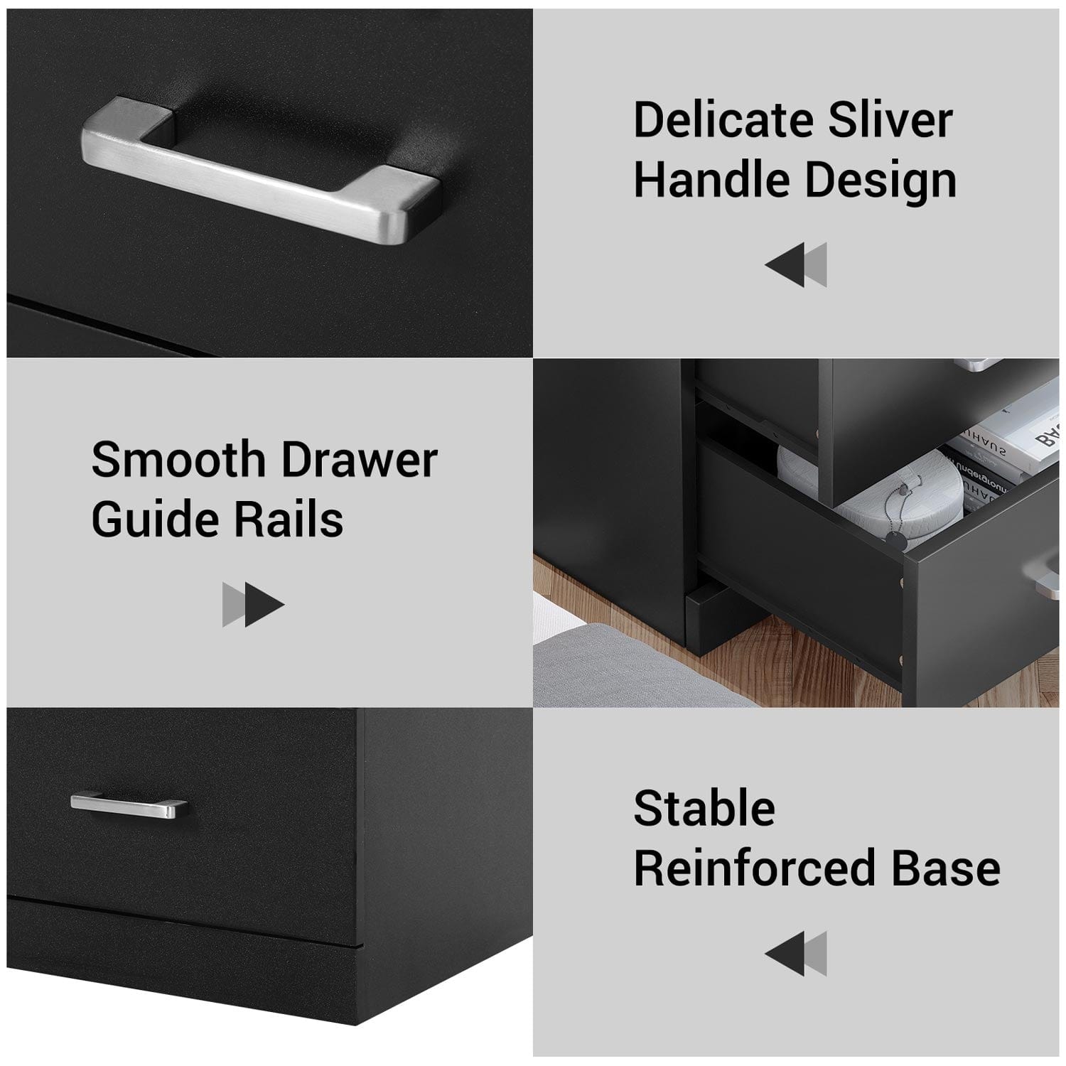 AOGLLATI Nightstands Black / Engineered Wood / Modern AOGLLATI Nightstand with Charging Station and LED Lights Black