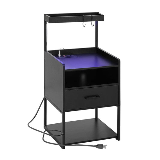 AOGLLATI Nightstands Black / Metal / Modern AOGLLATI Nightstand with Charging Station Black