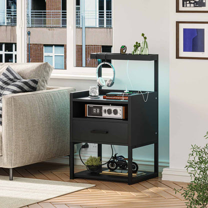 AOGLLATI Nightstands Black / Metal / Modern AOGLLATI Nightstand with Charging Station Black