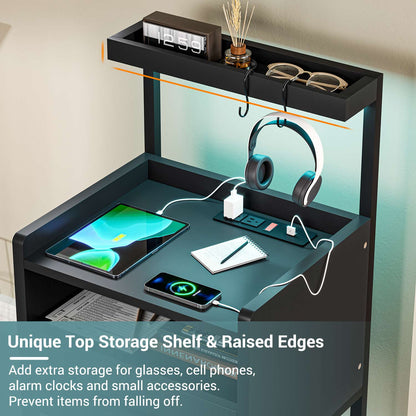 AOGLLATI Nightstands Black / Metal / Modern AOGLLATI Nightstand with Charging Station Black