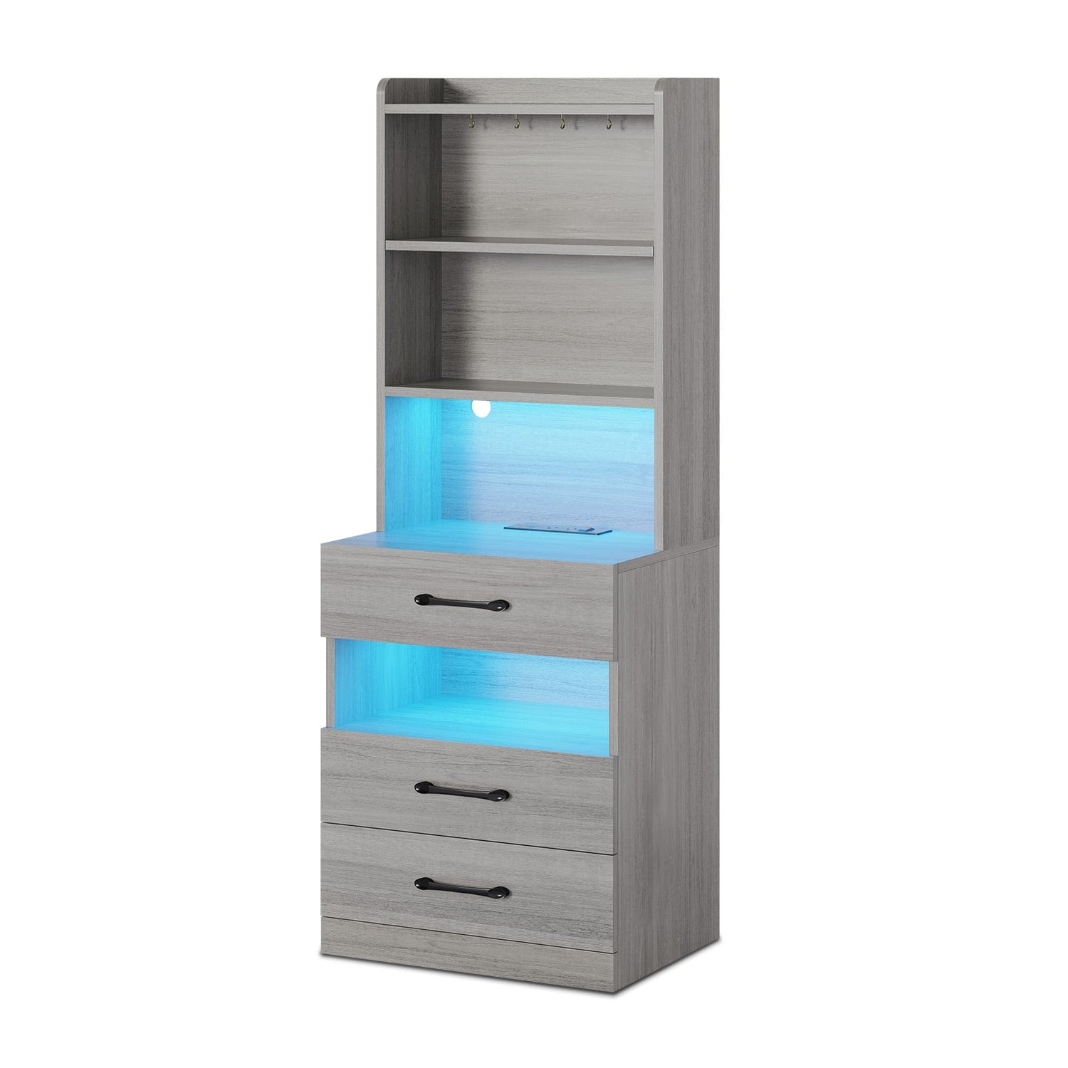 AOGLLATI Nightstands Grey Modern LED Tall Nightstand with Charging Station Grey