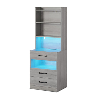 AOGLLATI Nightstands Grey Modern LED Tall Nightstand with Charging Station Grey