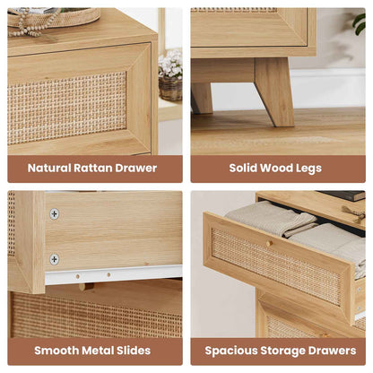 AOGLLATI Nightstands Natural / Rattan / Bohemian AOGLLATI Rattan Nightstand 3 Drawers & Charging Station