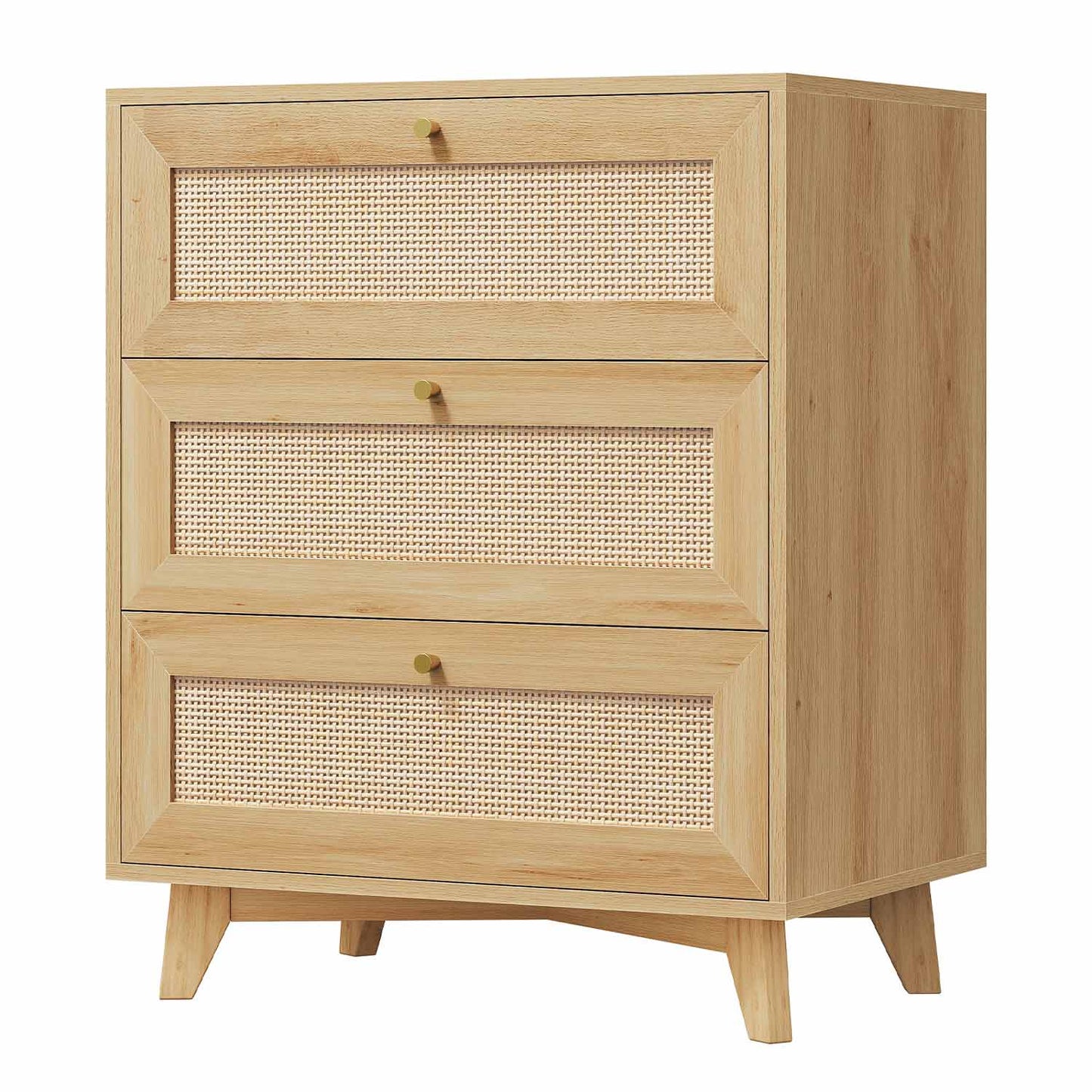 AOGLLATI Nightstands Natural Rattan Nightstand with Charging Station & 3 Drawers Natural