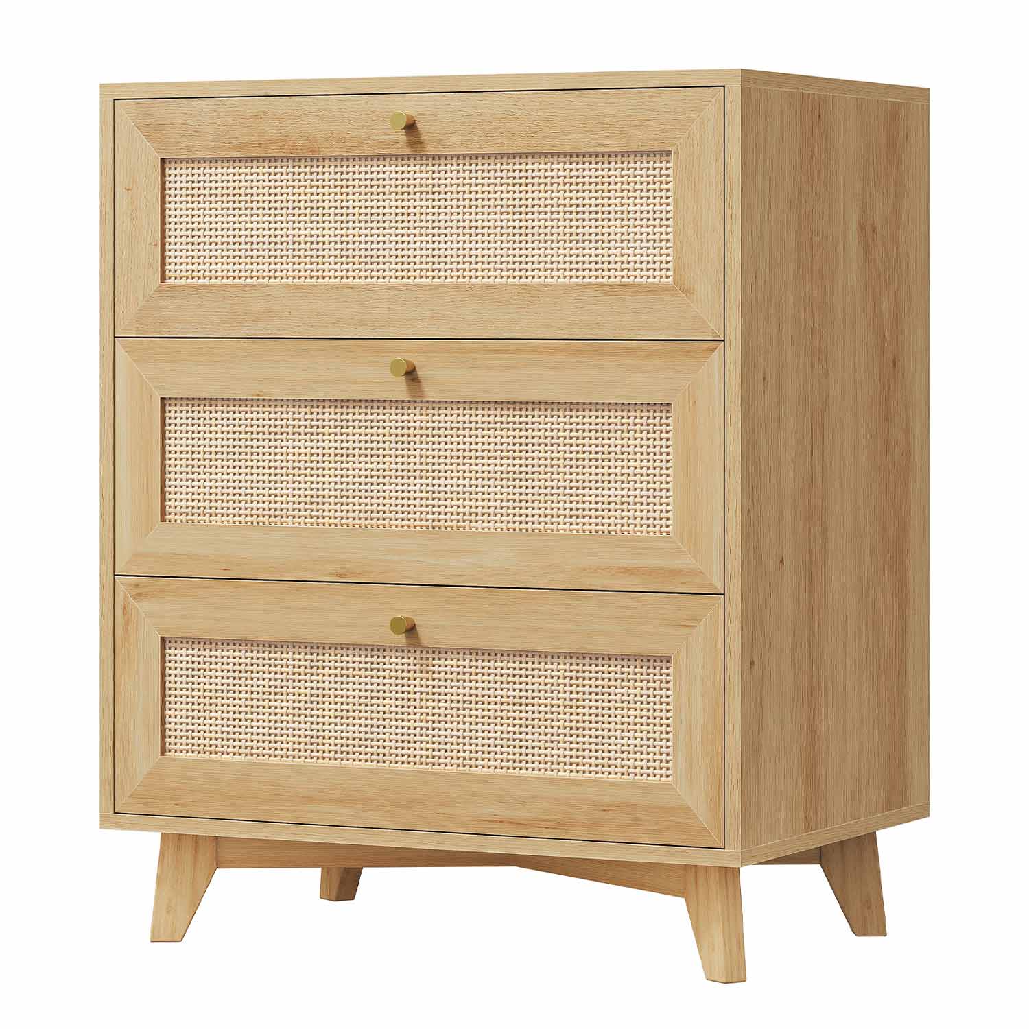 AOGLLATI Nightstands Natural Rattan Nightstand with Charging Station & 3 Drawers Natural