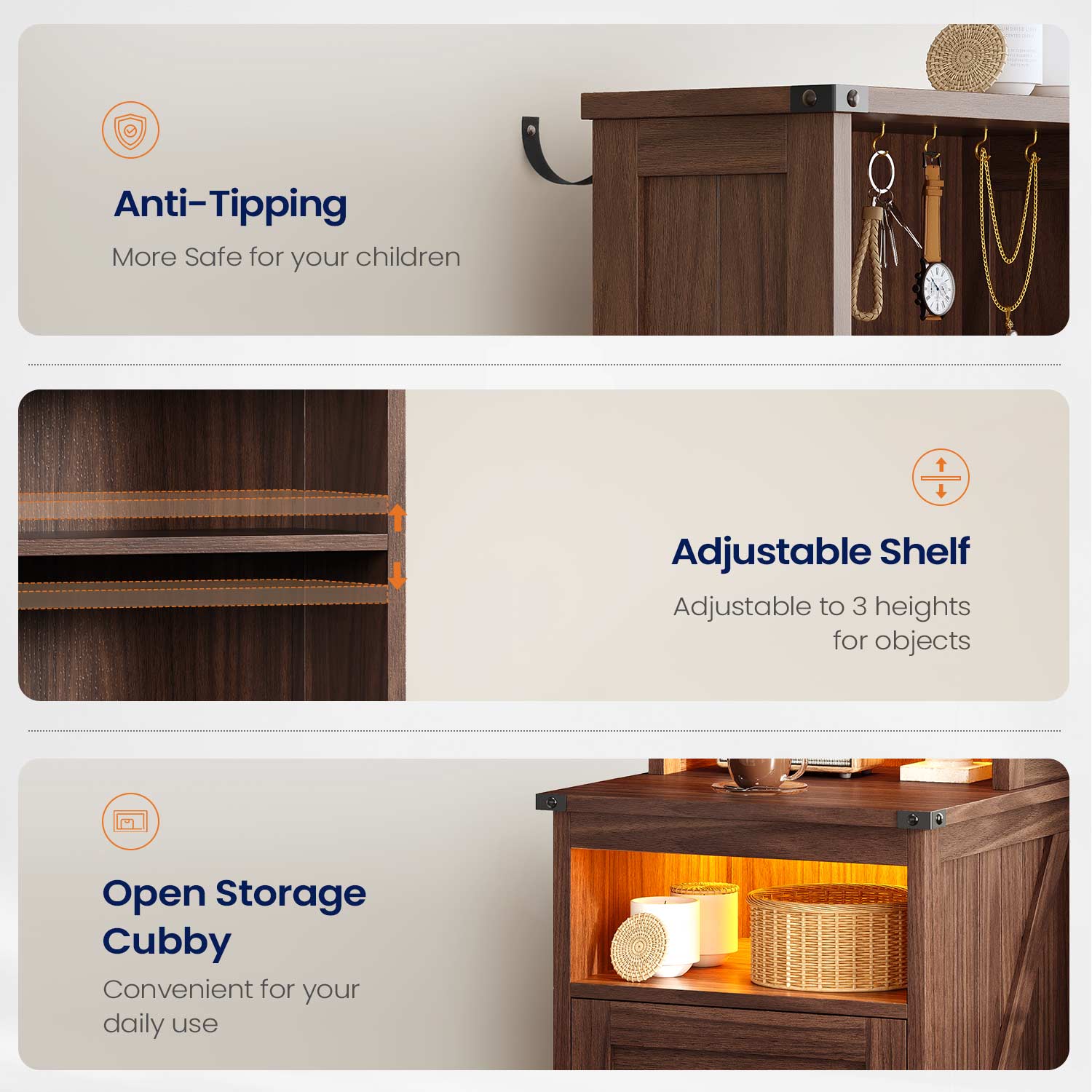 AOGLLATI Nightstands Oak Brown / Engineered Wood / Farmhouse Tall Nightstand with Charging Station Oak Brown