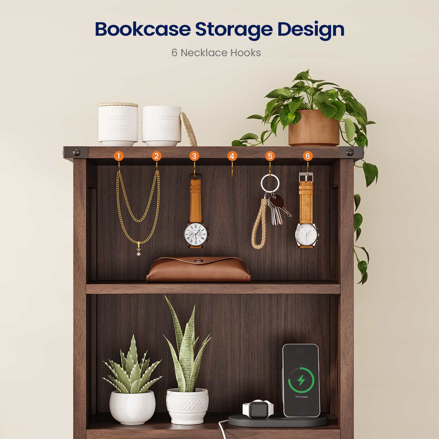 AOGLLATI Nightstands Oak Brown / Engineered Wood / Farmhouse Tall Nightstand with Charging Station Oak Brown