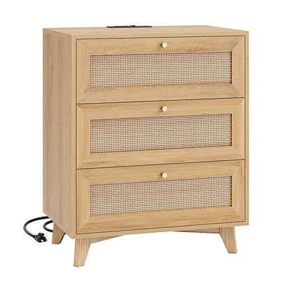 AOGLLATI Nightstands Rattan / Rattan / Bohemian 3 Drawers Rattan Nightstand