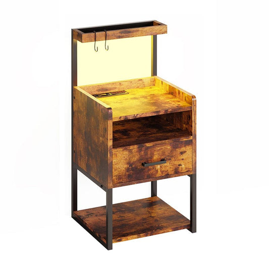 AOGLLATI Nightstands Rustic Brown / Metal / Modern AOGLLATI Nightstand with Charging Station Rustic Brown