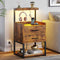 AOGLLATI Nightstands Rustic Brown / Metal / Modern AOGLLATI Nightstand with LED Lights and Charging Station Rustic Brown