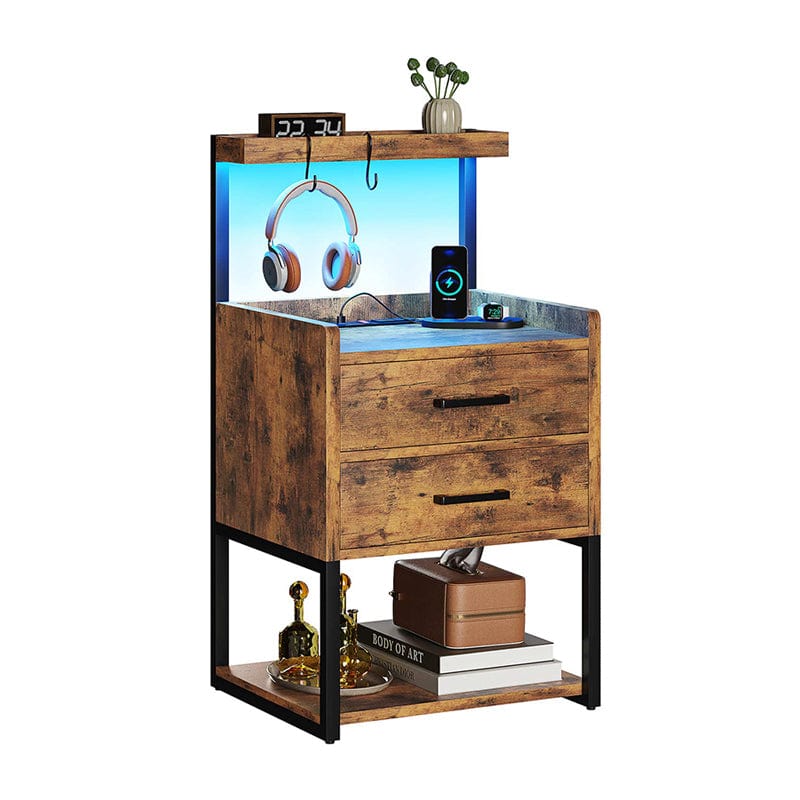 AOGLLATI Nightstands Rustic Brown / Metal / Modern Top Storage Nightstand Brown