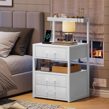 AOGLLATI Nightstands White / Metal / Modern AOGLLATI Nightstand with Charging Station and LED Lights White