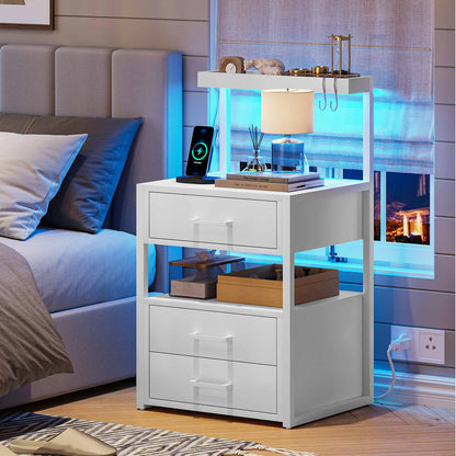 AOGLLATI Nightstands White / Metal / Modern AOGLLATI Nightstand with Charging Station and LED Lights White