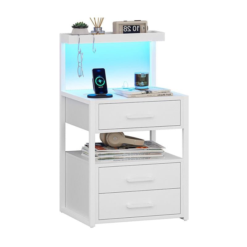 AOGLLATI Nightstands White / Metal / Modern White Nightstand with Open Shelf